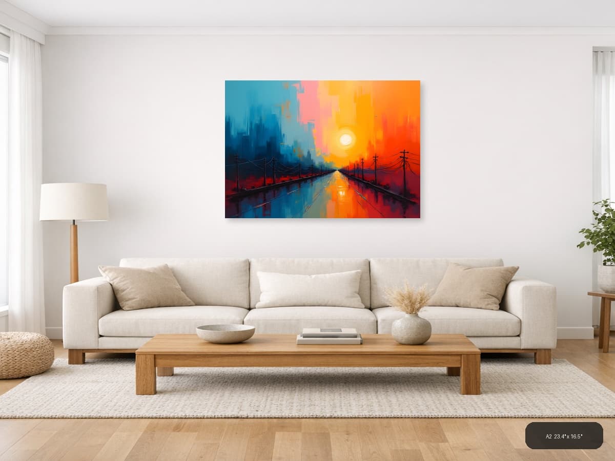 Abstract Sunset Highway with Power Lines Wall Art shown in a room setting at A2