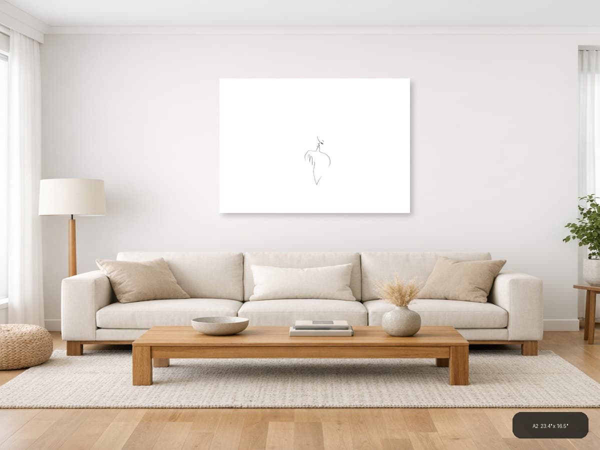 Minimalist Line Drawing Woman Silhouette Wall Art shown in a room setting at A2