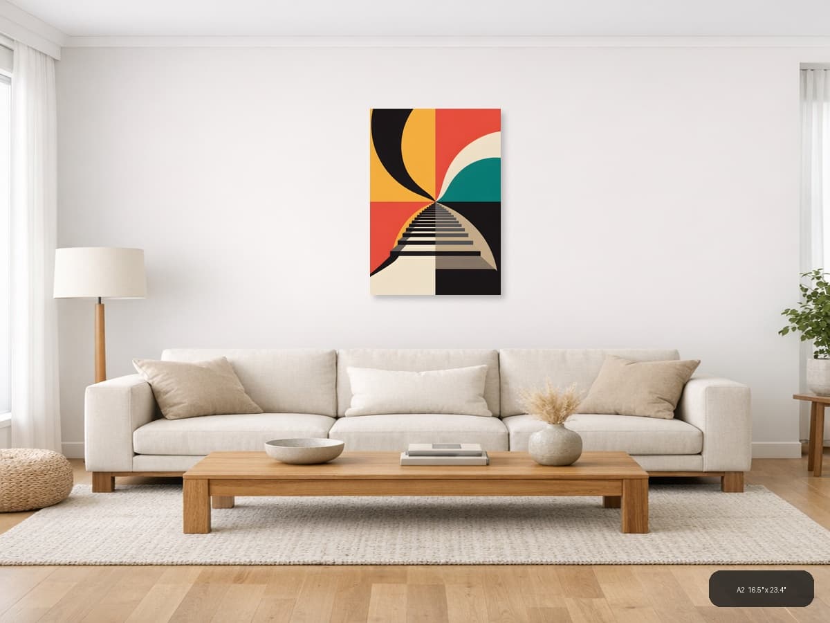 Retro Geometric Staircase Photography Wall Art shown in a room setting at A2