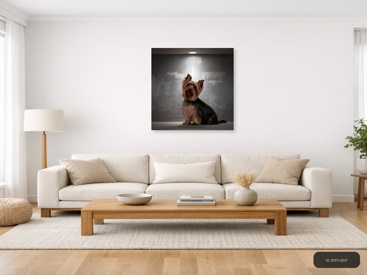 Yorkshire Terrier Portrait Photography Wall Art shown in a room setting at A2