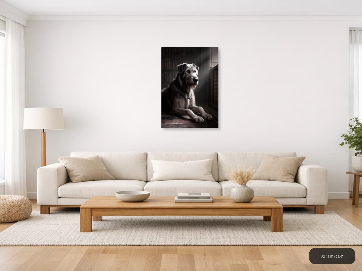 Dignified Dog Portrait in Library - Photography Wall Art shown in a room setting at A2