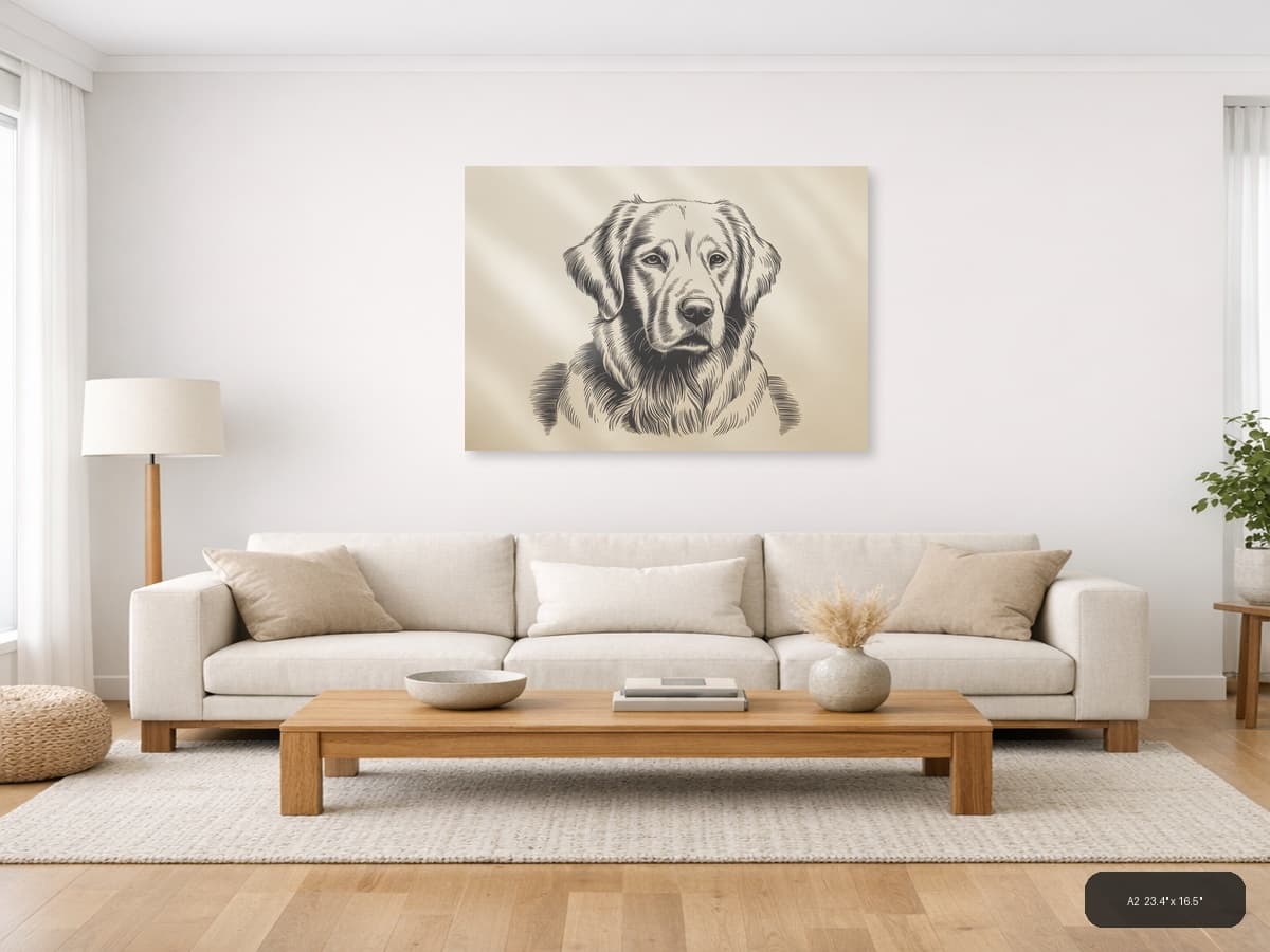 Labrador Retriever Portrait Line Art Wall Art shown in a room setting at A2