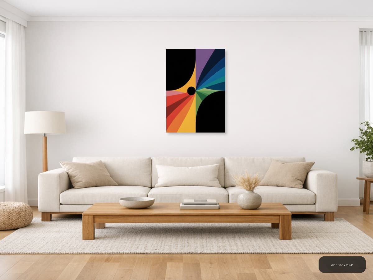 Colorful Radial Spectrum Circle Photography Wall Art shown in a room setting at A2