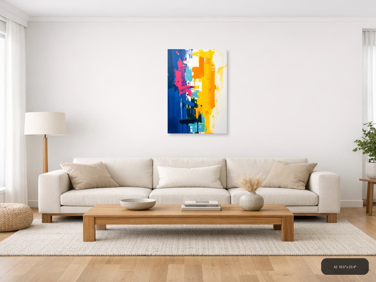 Bold Abstract Paint Splash Portrait Wall Art shown in a room setting at A2