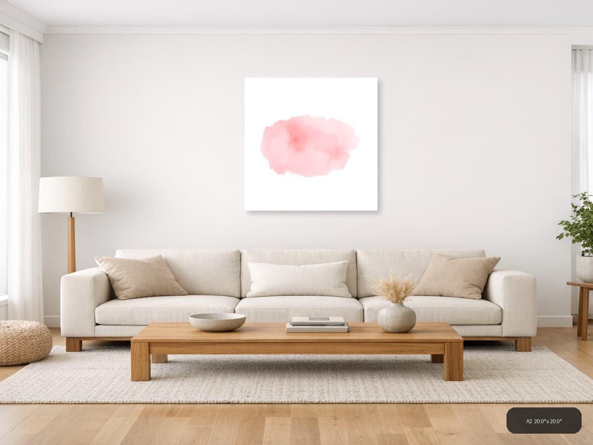 Soft Pink Watercolor Abstract Cloud Wall Art shown in a room setting at A2