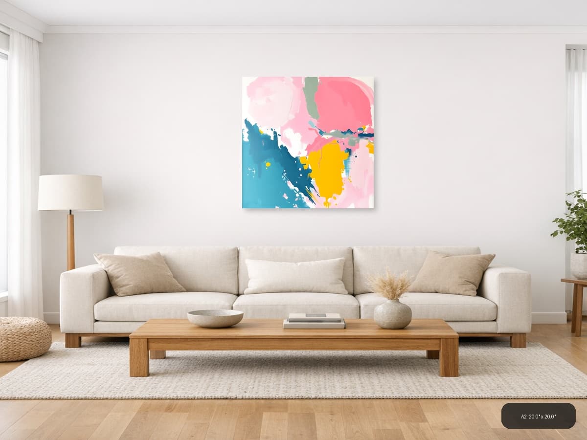 Abstract Profile in Pink, Blue & Yellow Wall Art shown in a room setting at A2