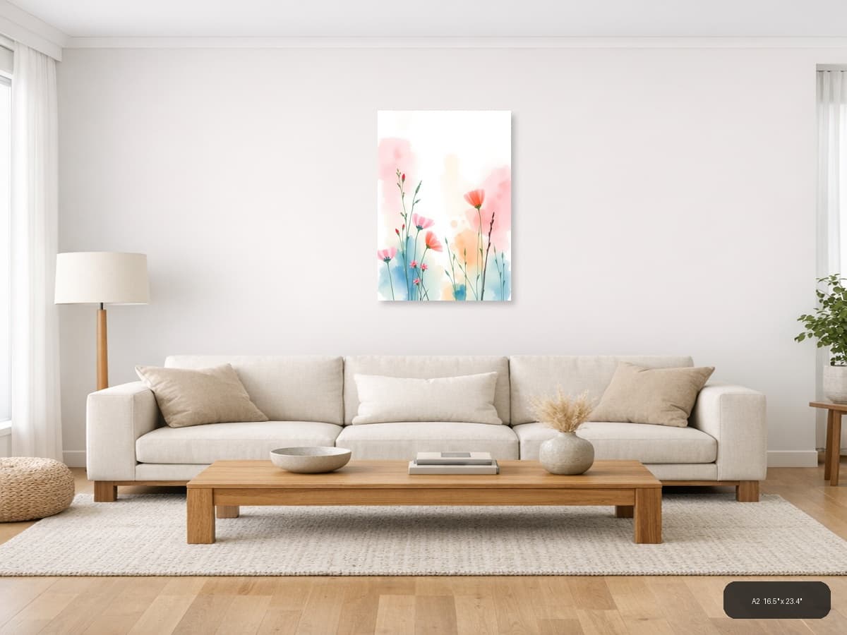 Watercolor Pink Carnations Flowers Portrait Wall Art shown in a room setting at A2