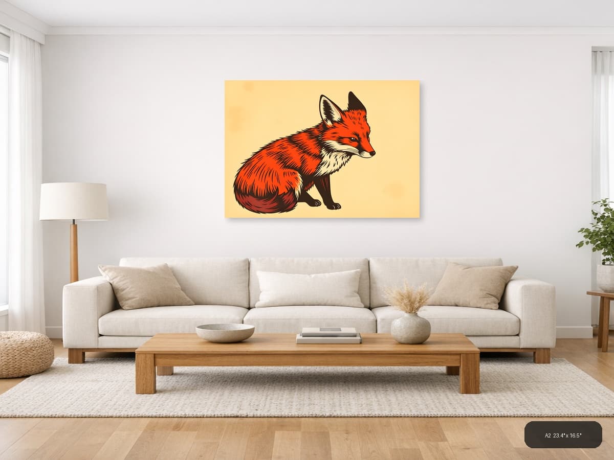 Red Fox Vintage Illustration Wall Art shown in a room setting at A2