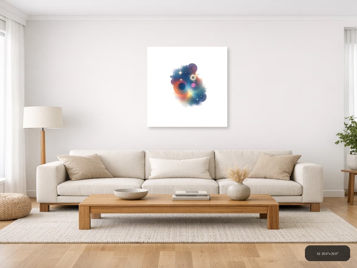 Cosmic Minimalist Abstract Galaxy Wall Art shown in a room setting at A2