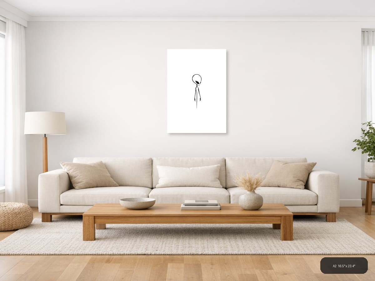 Minimalist Alien Figure Portrait Wall Art shown in a room setting at A2