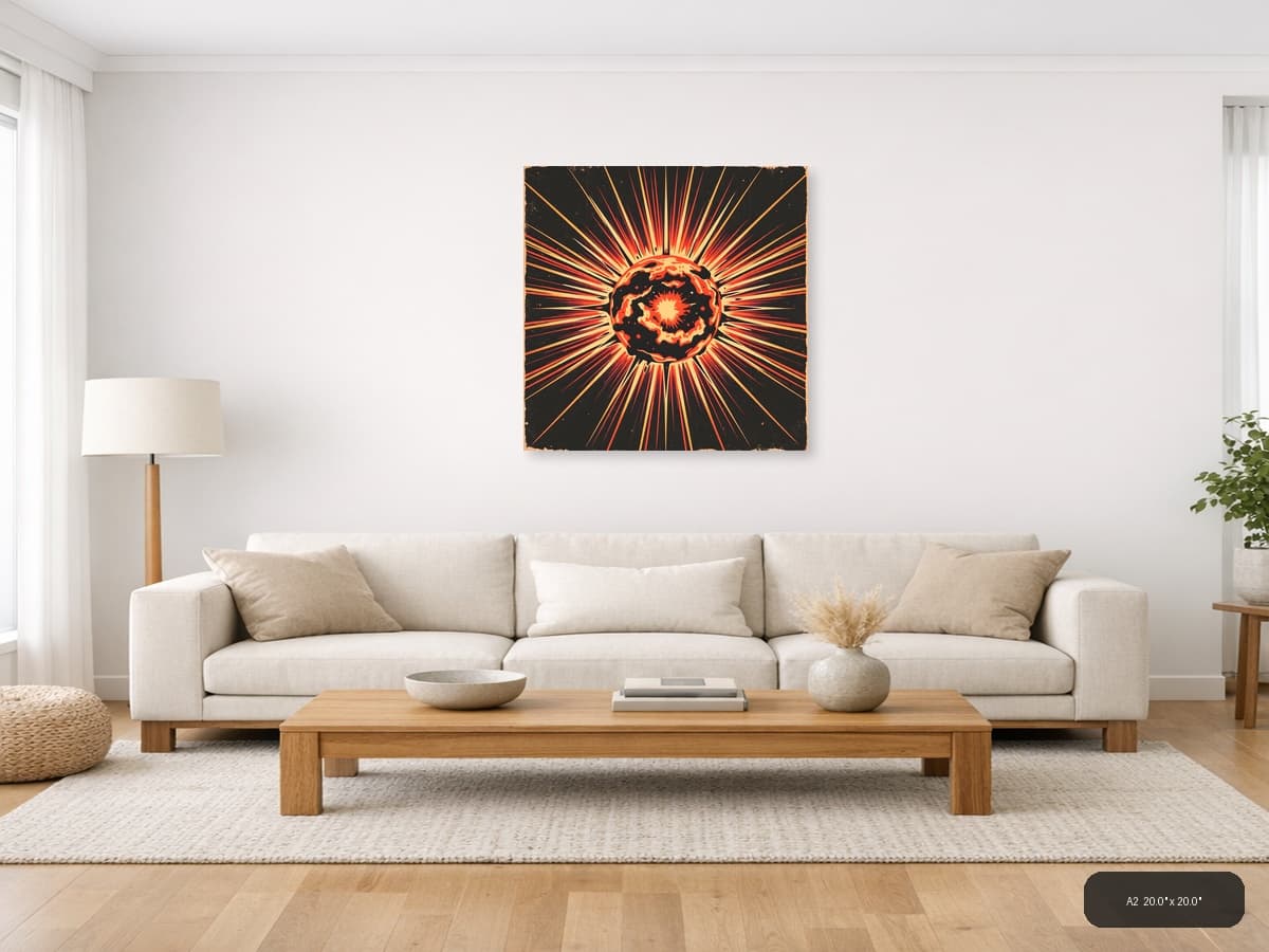 Vintage Explosion Sun Burst Retro Wall Art shown in a room setting at A2