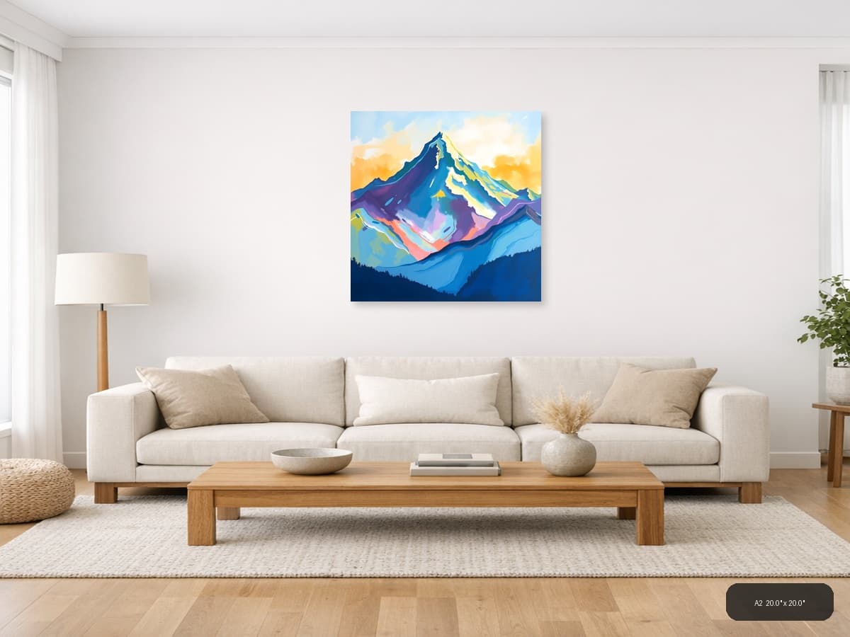 Colorful Abstract Mountain Peak Canvas Wall Art shown in a room setting at A2