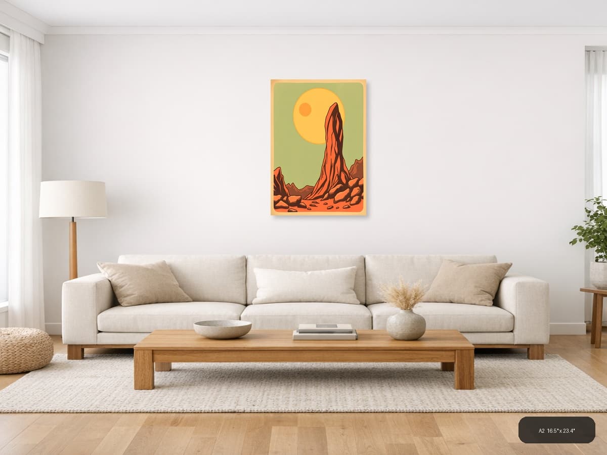 Desert Monument Vintage Landscape Wall Art shown in a room setting at A2