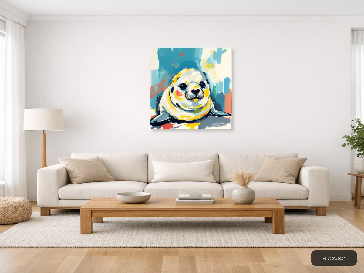 Cute Seal Abstract Modern Pop Art Wall Art shown in a room setting at A2