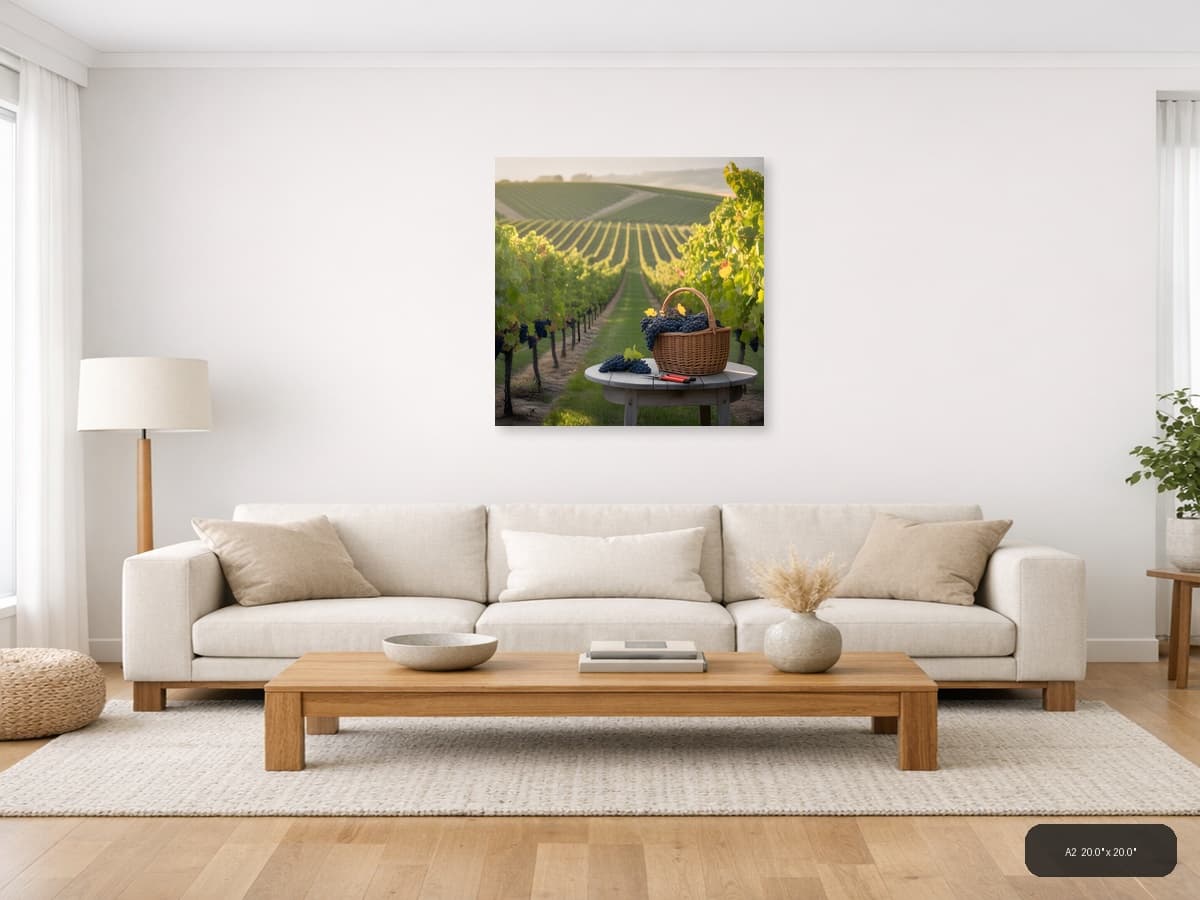 Vineyard Harvest Basket - Minimalist Wall Art shown in a room setting at A2